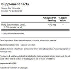 Natures Way Holy Basil supplement bottle nutritional facts and quality seal