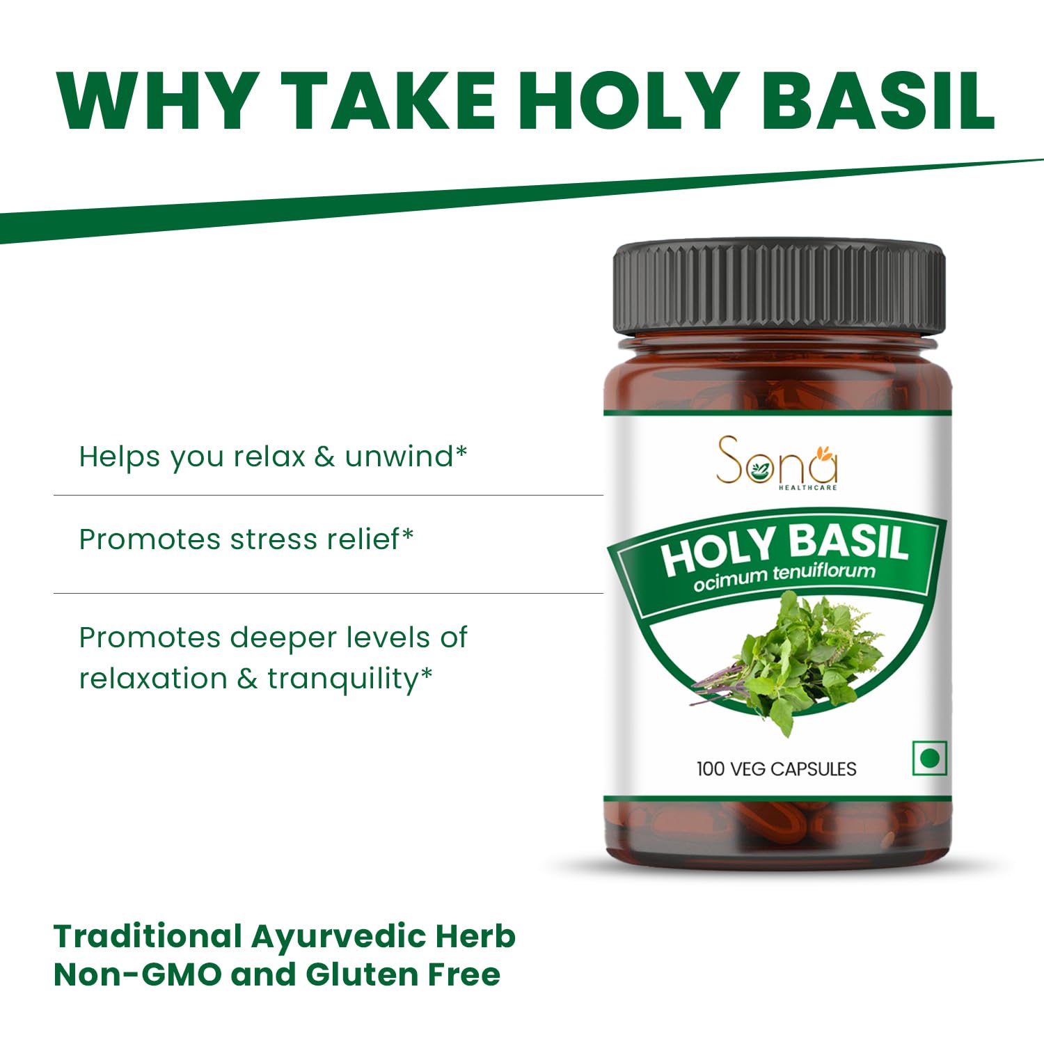 Sona Healthcare Holy Basil vegetarian capsules label details