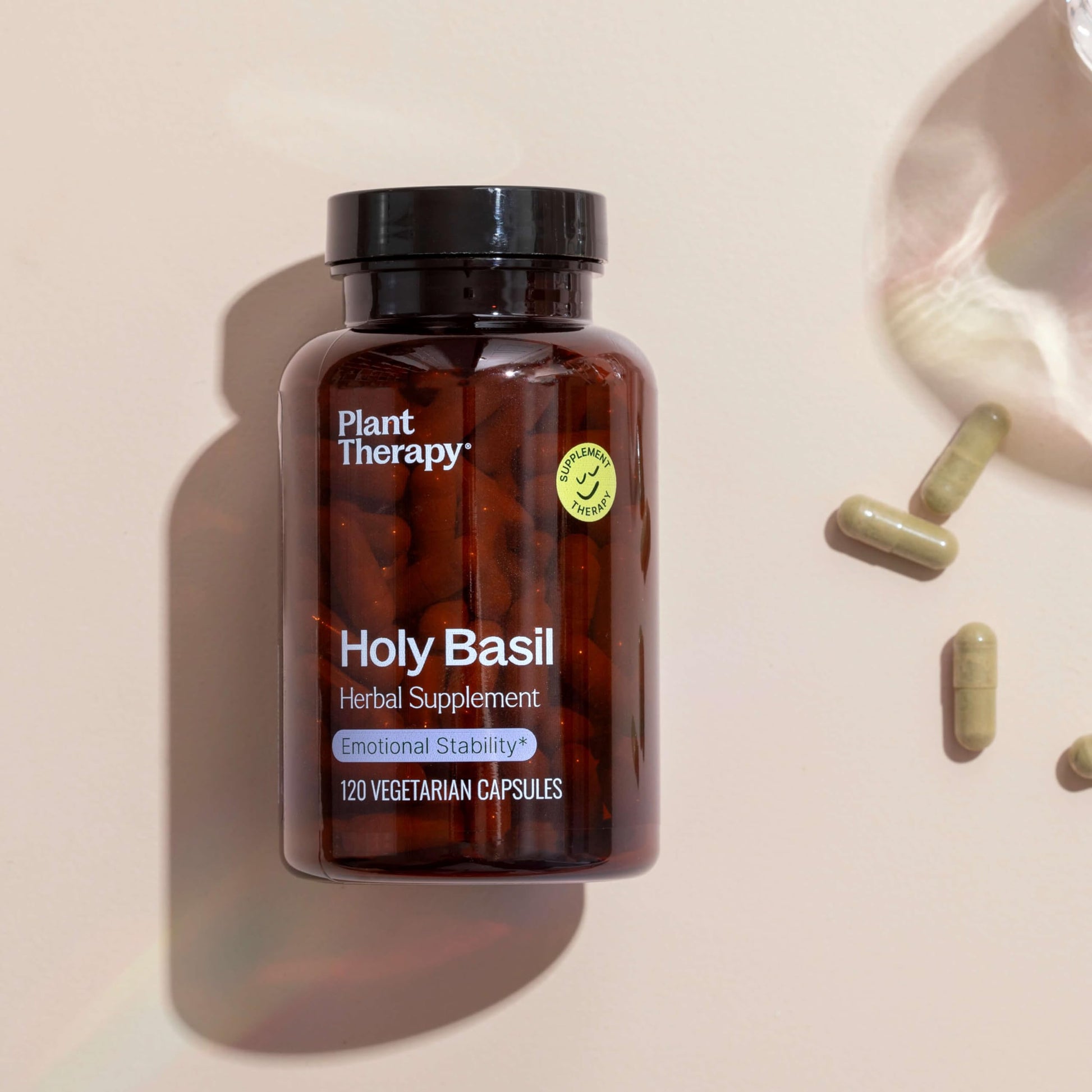 Plant Therapy Holy Basil vegetarian capsules bottle back label