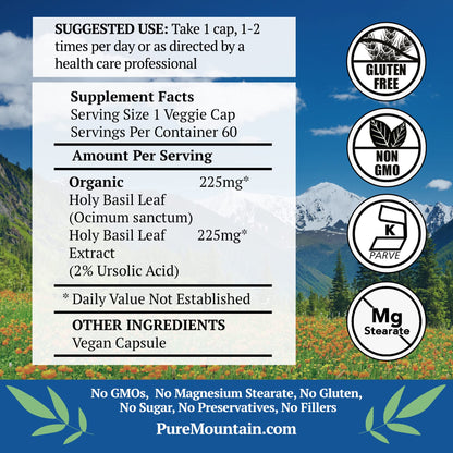 Pure Mountain Botanicals Tulsi supplement label details