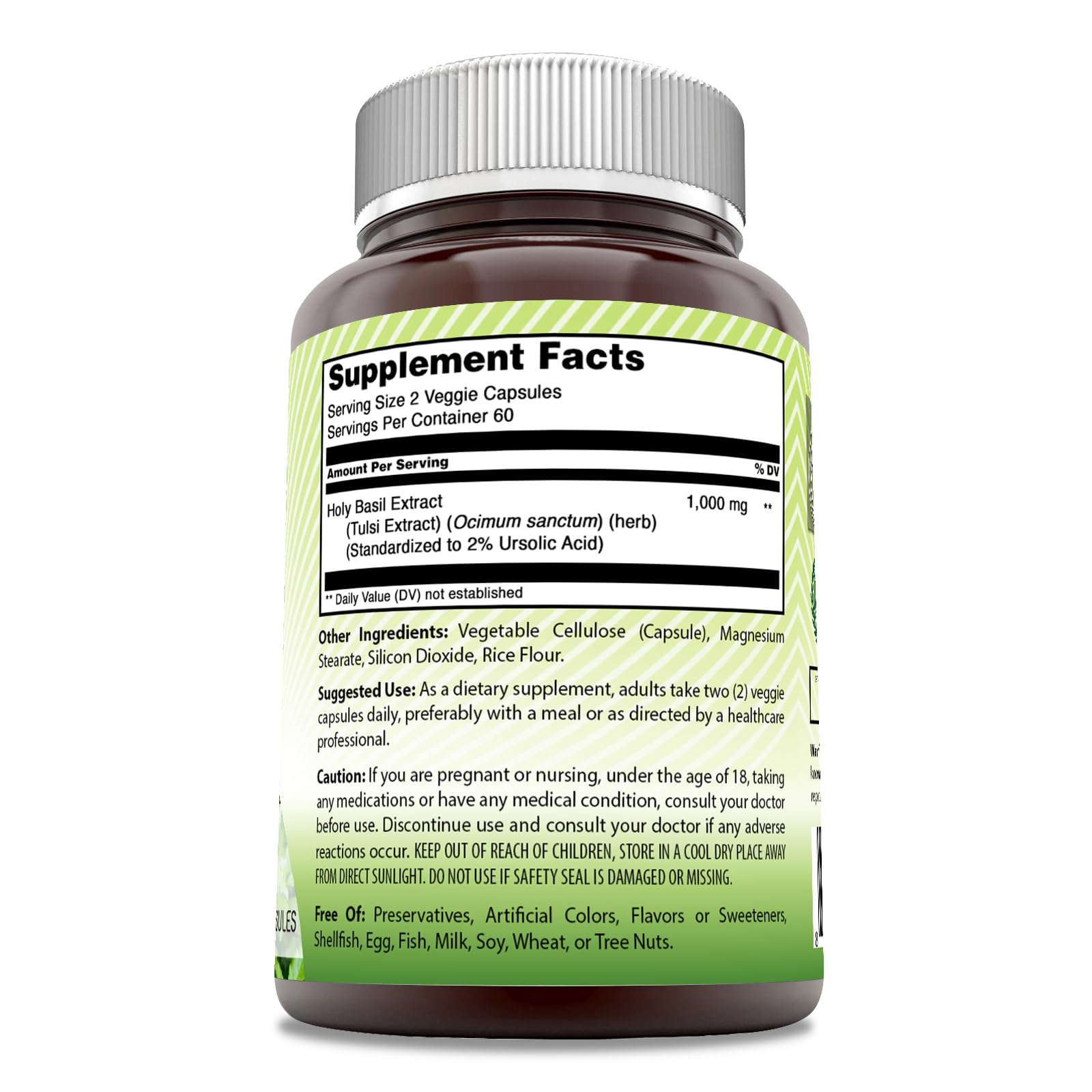 Amazing India Holy Basil 500mg supplement label details