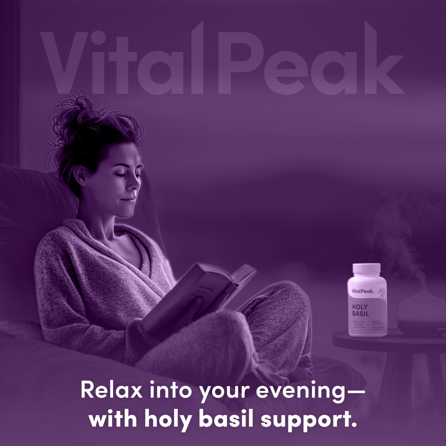 Vital Peak Holy Basil bottle back view with supplement facts