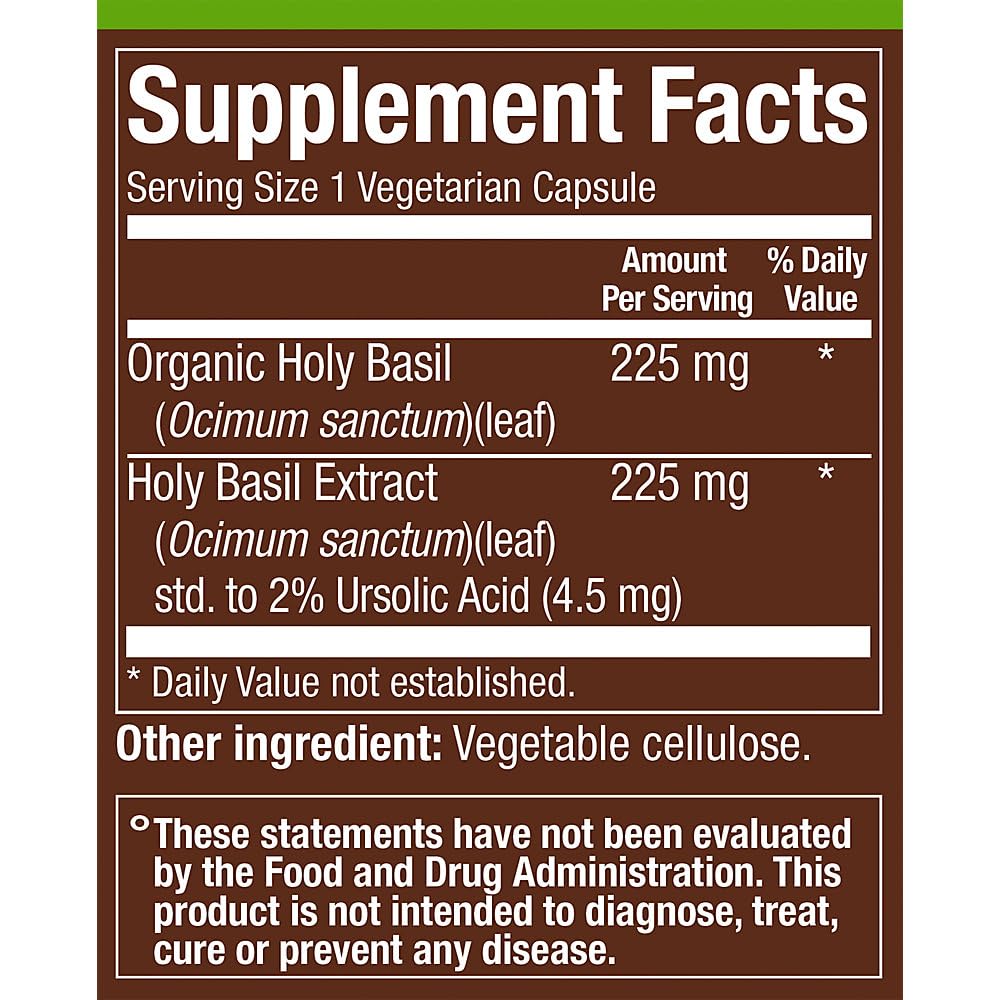 Plnt Full Spectrum Holy Basil 60 vegetarian capsules label details
