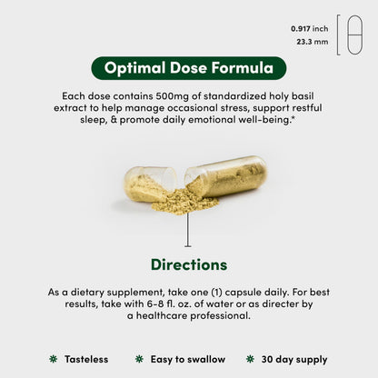 Close up of Vital Peak Holy Basil 500mg capsule bottle