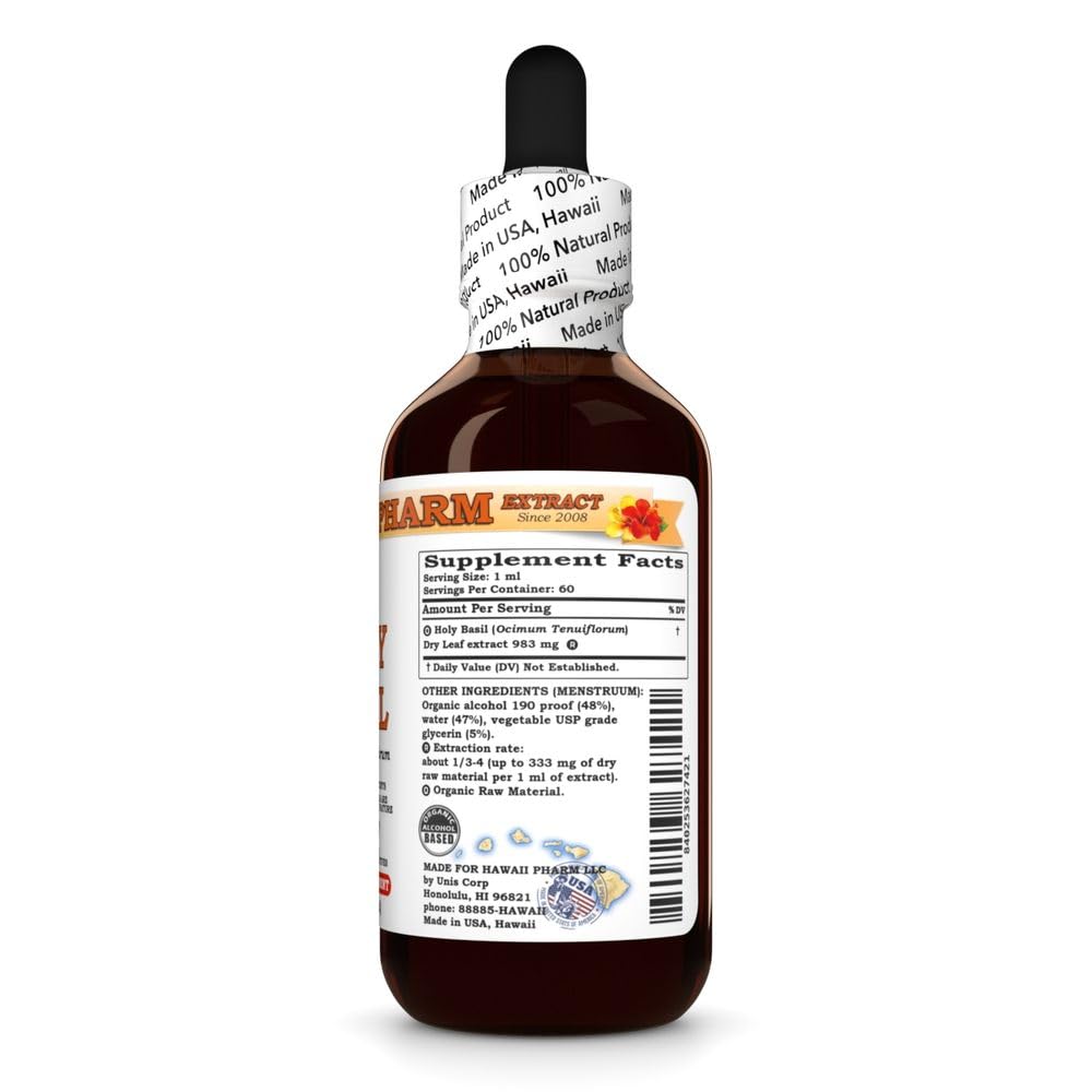 Hawaii Pharm Holy Basil herbal supplement bottle label details