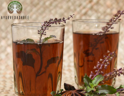 Brewing healthy tulsi tea with Ayurvedashree Holy Basil powder