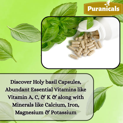 Close up of Puranicals Holy Basil herbal supplement bottle