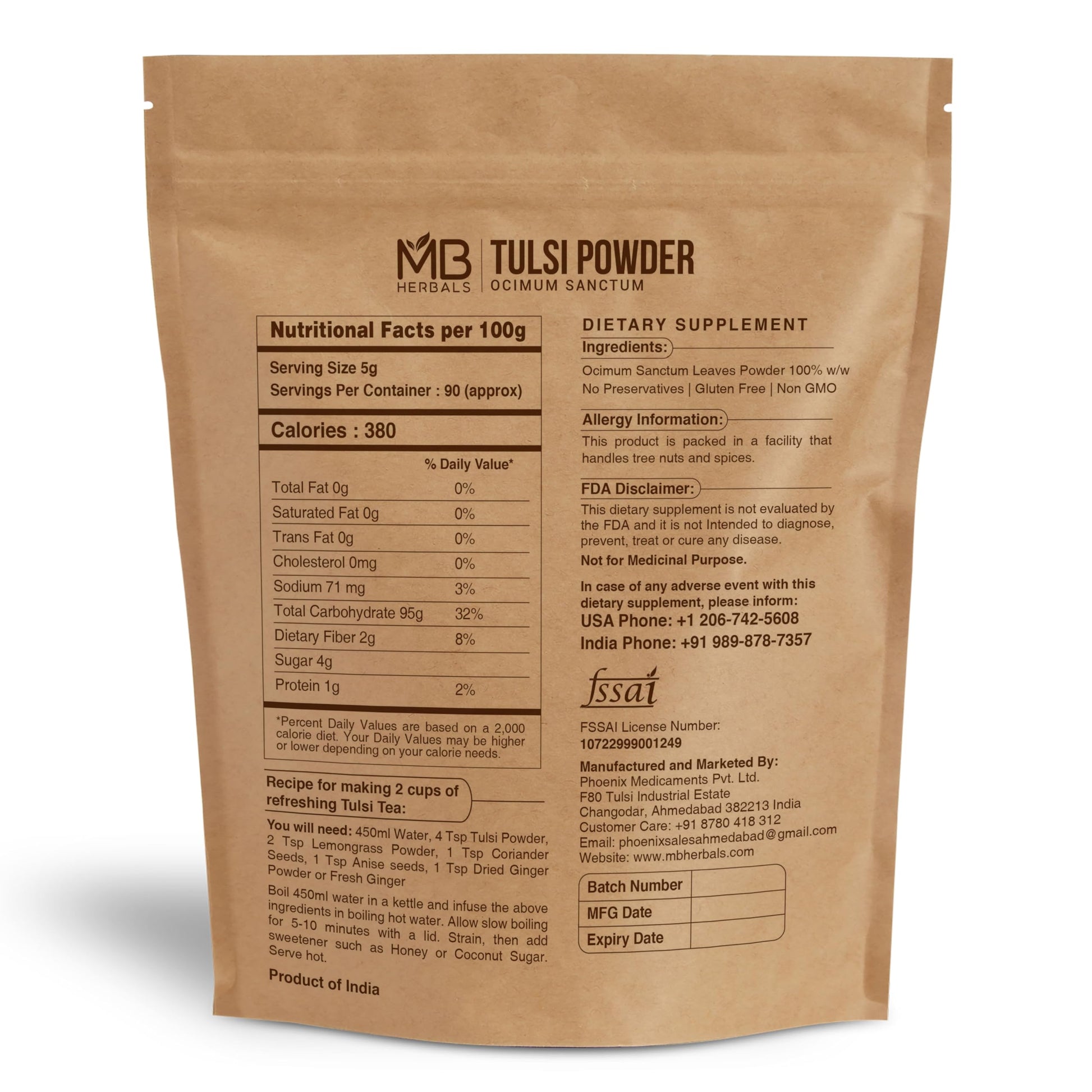 Organic Ocimum Sanctum Holy Basil powder packaging