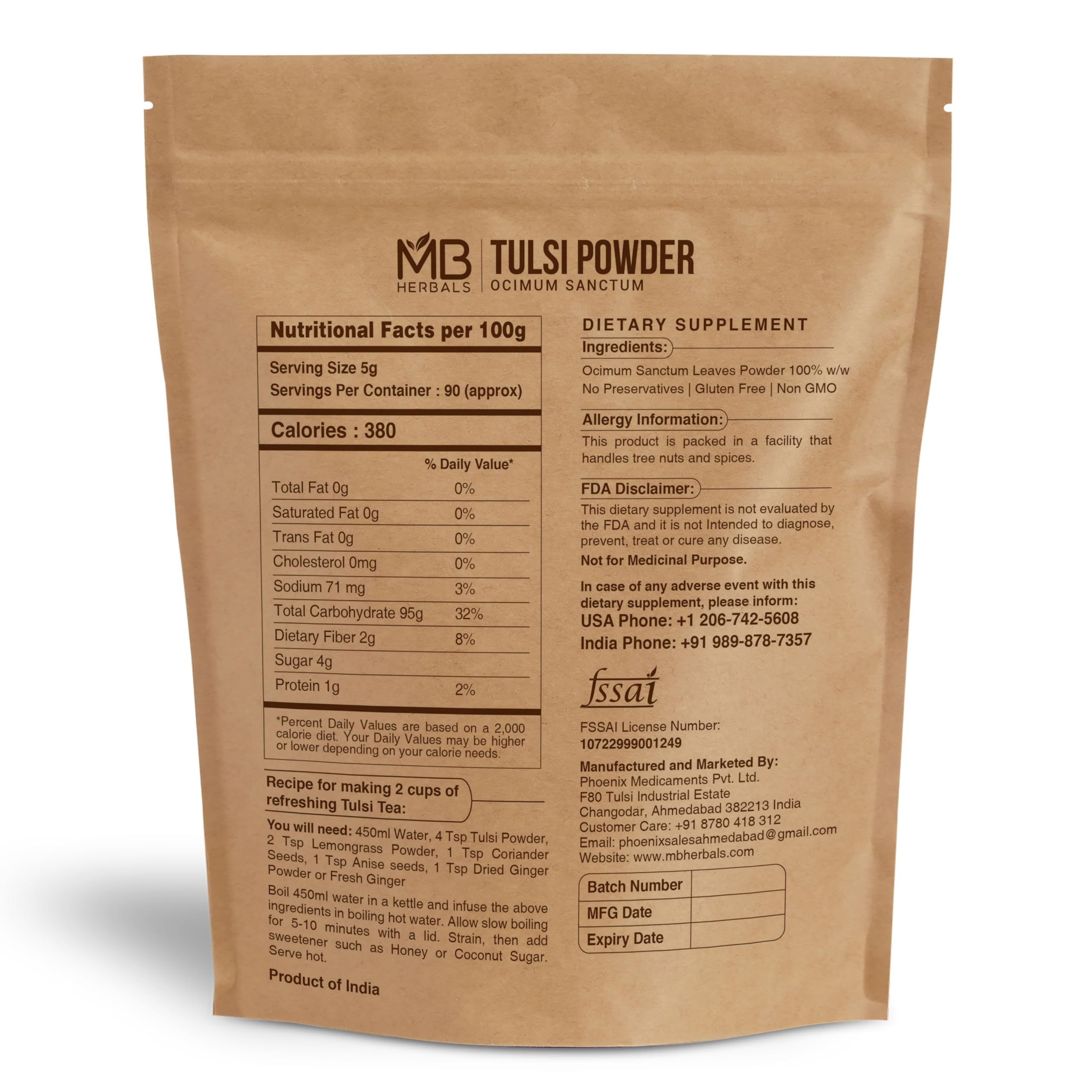 Organic Ocimum Sanctum Holy Basil powder packaging