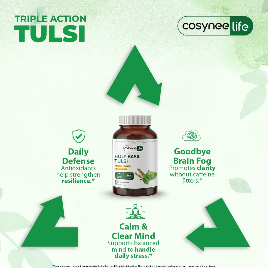 Side view of Tulsi 300mg extract bottle showing dosage information