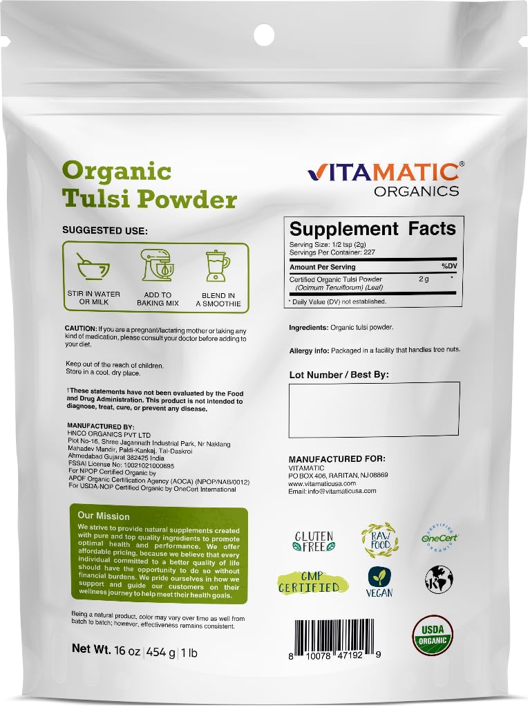 Texture and fine grind of Vitamatic organic holy basil powder