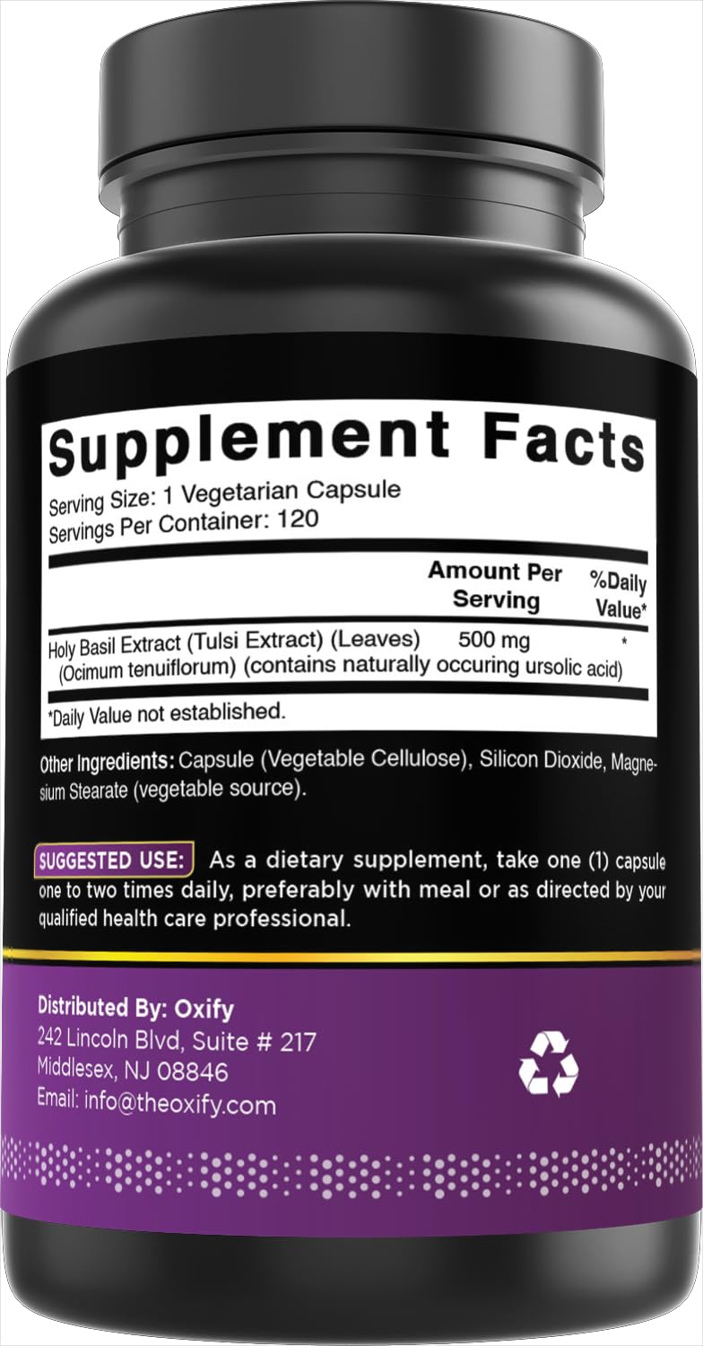 Oxify 500mg Holy Basil extract bottle with branding
