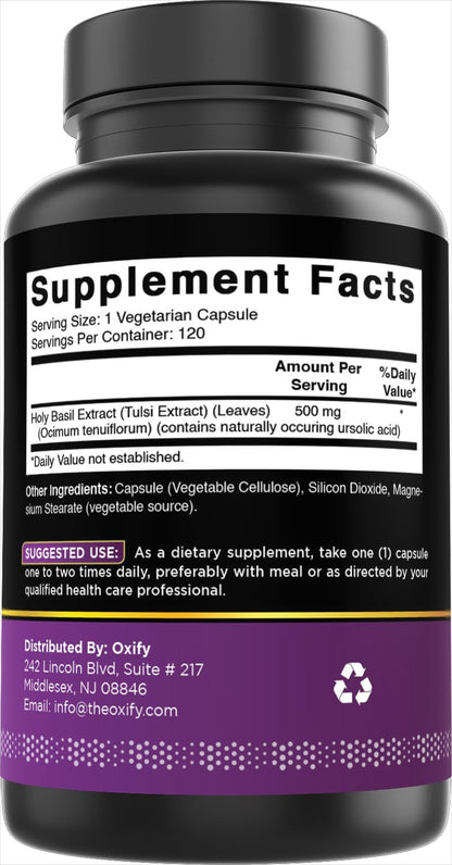 Oxify 500mg Holy Basil extract bottle with branding