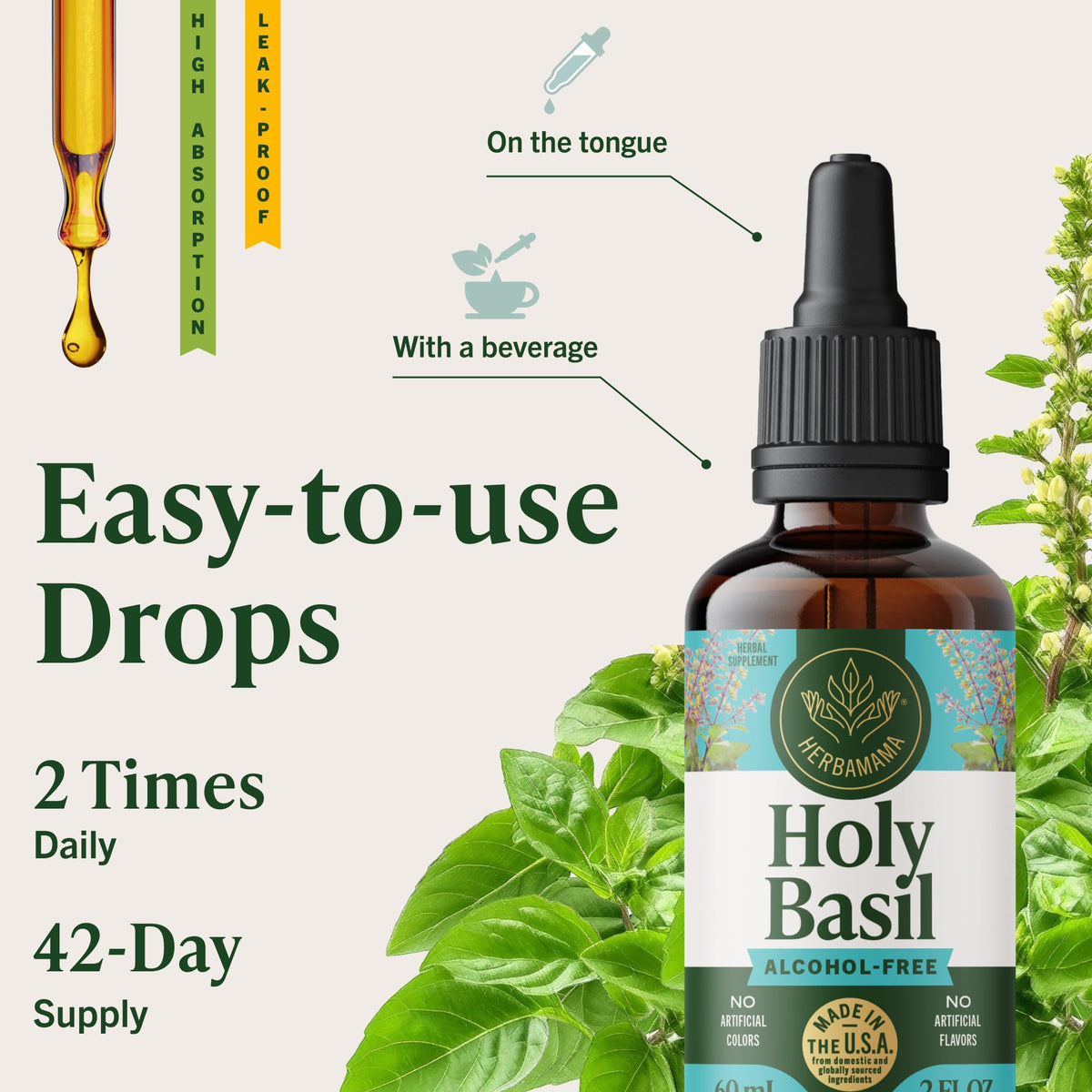 Herbamama Holy Basil Tincture supplement facts label view