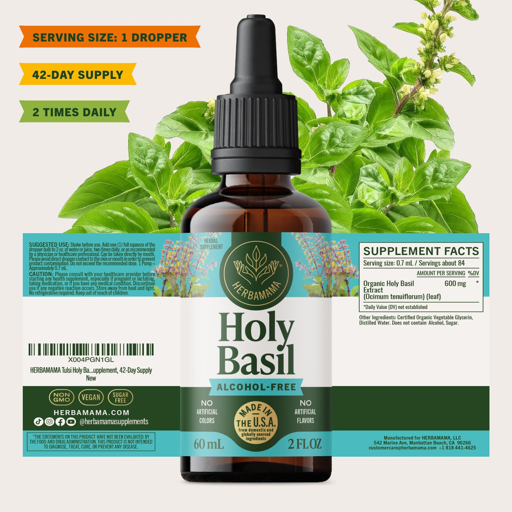 Herbamama Tulsi Holy Basil Tincture for relaxation and mood support