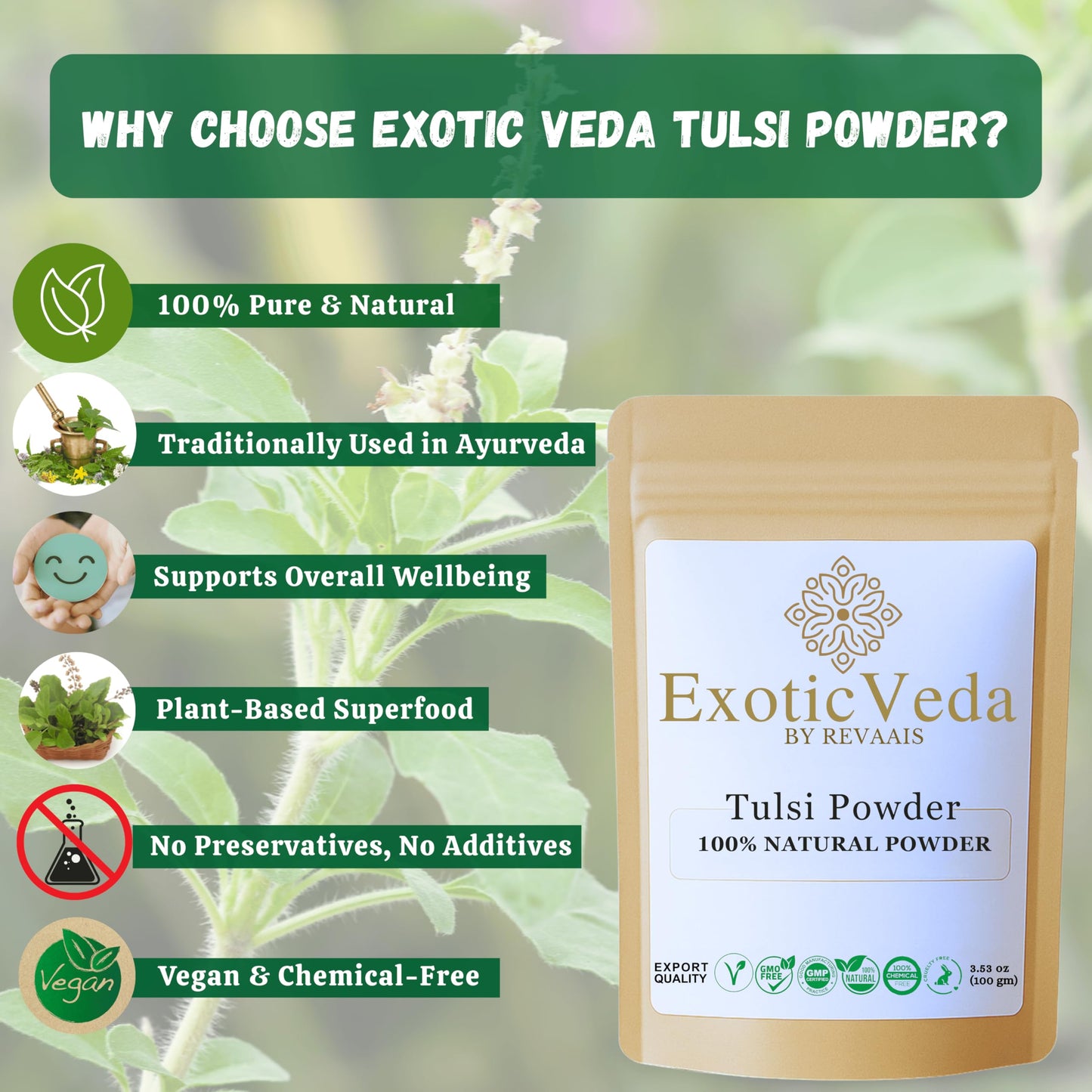 Holy Basil herbal powder benefits label detail