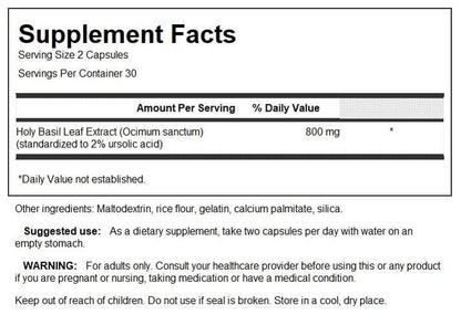 Swanson Holy Basil herbal supplement bottle label details