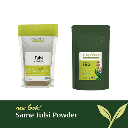 Organic Tulsi powder label details and certification