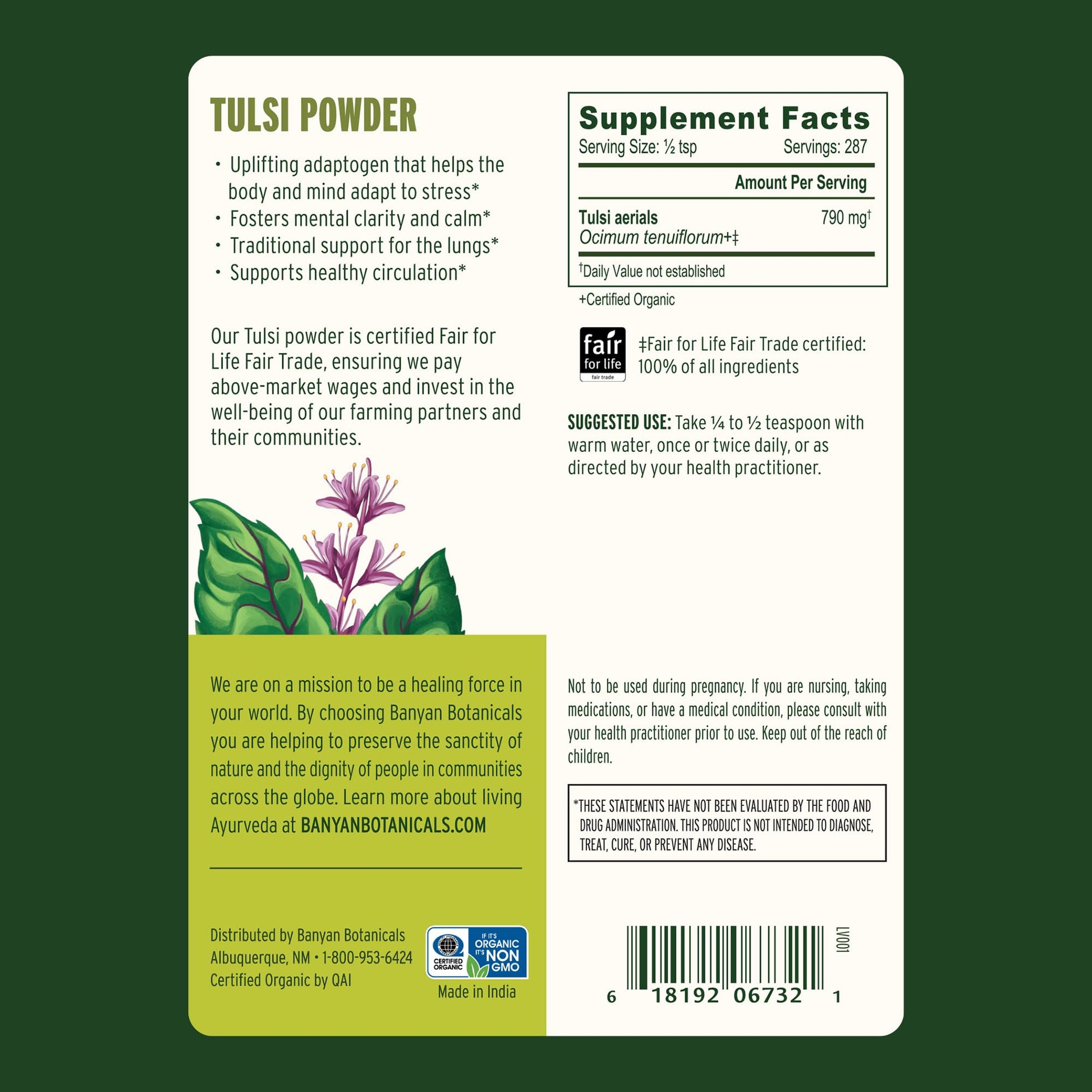 USDA organic seal on Banyan Botanicals Tulsi product