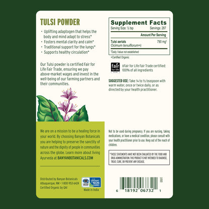 USDA organic seal on Banyan Botanicals Tulsi product