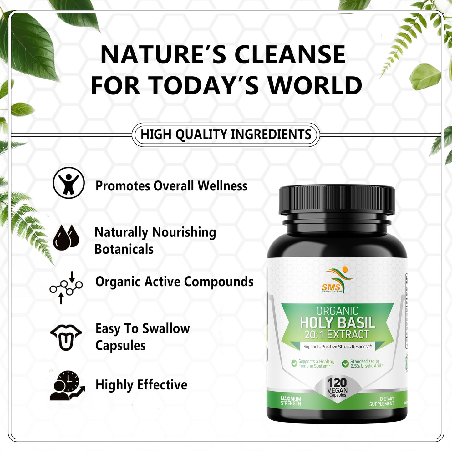 Close up of Sms Health Products Tulsi supplement label