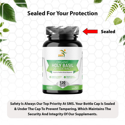 Organic Holy Basil 120 vegan capsules bottle packaging