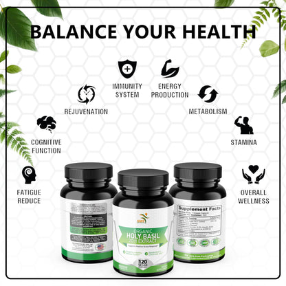Top view of Sms Health Products Holy Basil supplement bottle