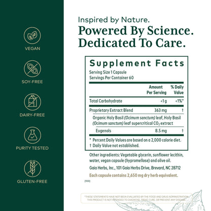 Gaia Herbs Pro Holy Basil label supplement facts