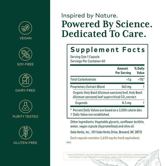 Gaia Herbs Pro Holy Basil label supplement facts