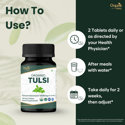 Organic Spree Tulsi Holy Basil tablet texture and bottle size