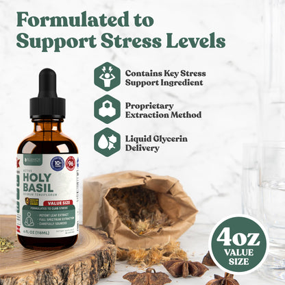 Rejuvica Health Active Holy Basil liquid supplement bottle label details