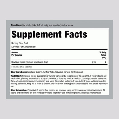 Piping Rock Tulsi Leaf Tincture label details
