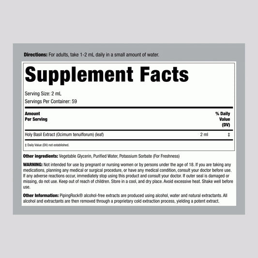 Piping Rock Tulsi Leaf Tincture label details