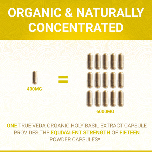 True Veda Holy Basil supplement packaging with USDA organic seal