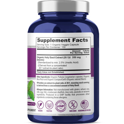 NusaPure Holy Basil bottle label detailing 7000 milligrams equivalent