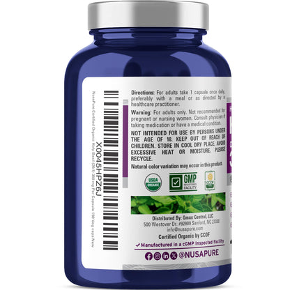 NusaPure Organic Holy Basil vegetarian capsule supplement bottle