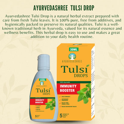 Close up of Ayurvedashree Tulsi Drops bottle branding