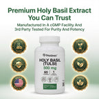 Pristine's Holy Basil supplement bottle showing 60 capsule count