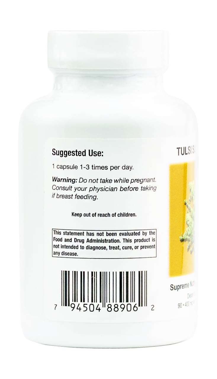 Back view of Supreme Nutrition Tulsi Supreme supplement bottle