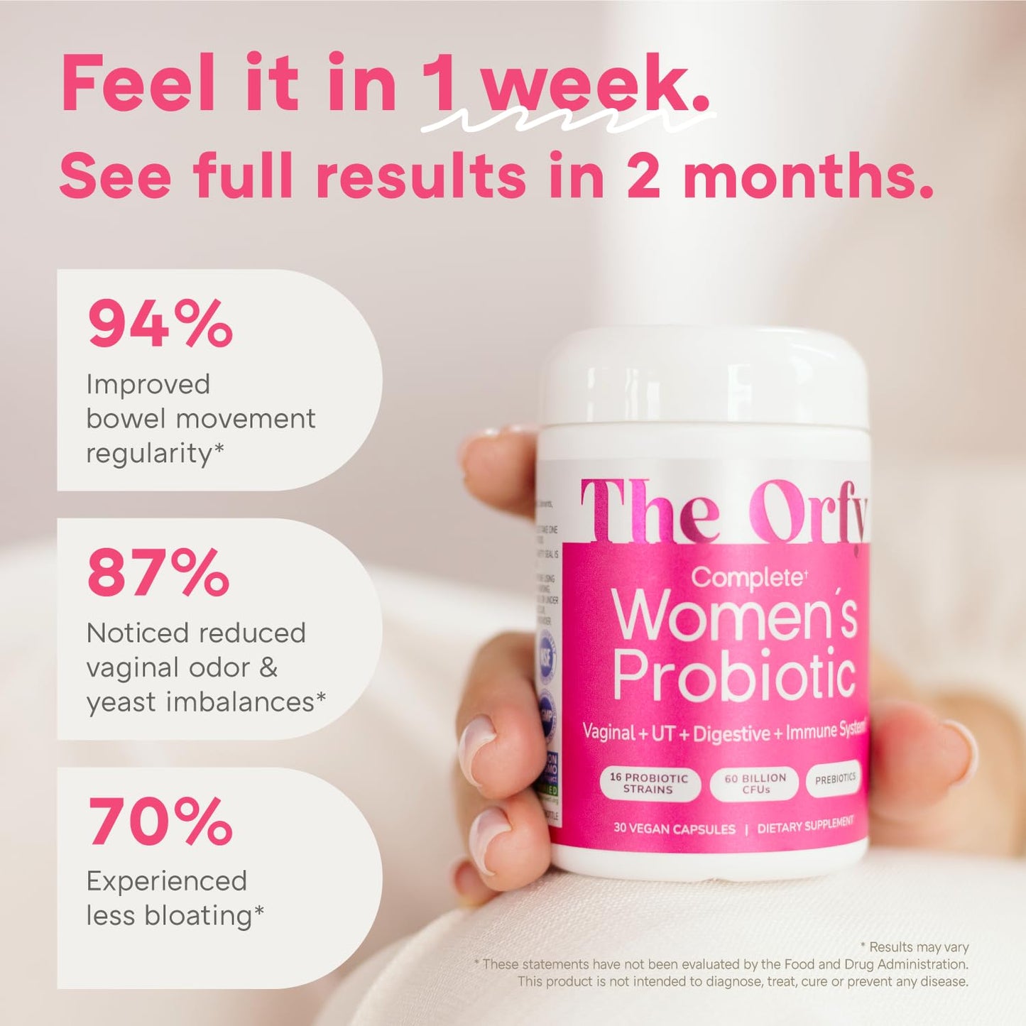 The Orfy probiotic capsule ingredients and benefits label