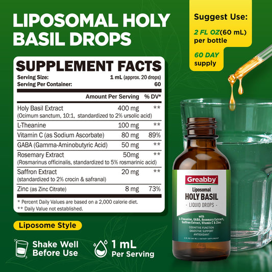 Label details of Greabby liquid saffron and rosemary supplement