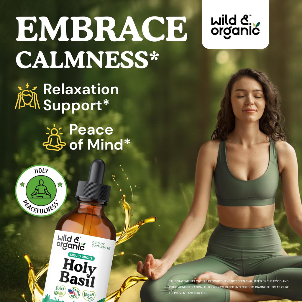 Wild and Organic Holy Basil Tincture label detail showing ingredients