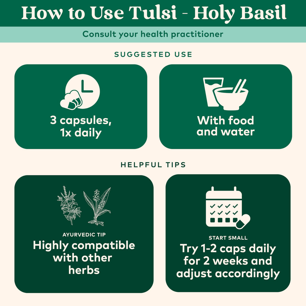 Close up of Organic India Tulsi vegetarian capsules bottle