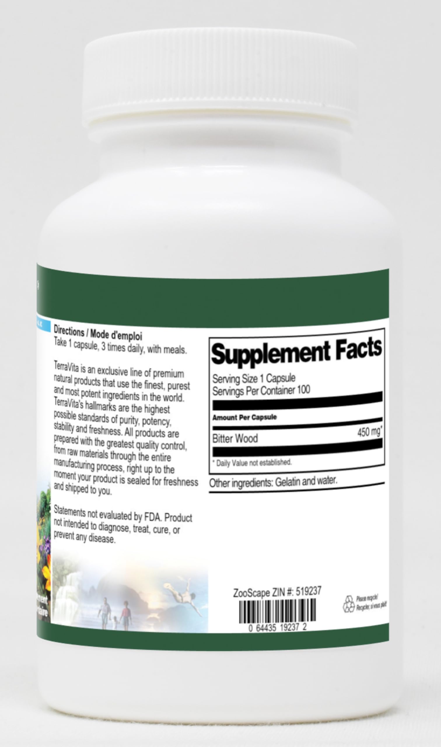 Terravita Bitter Wood 100 capsules supplement nutrition facts panel