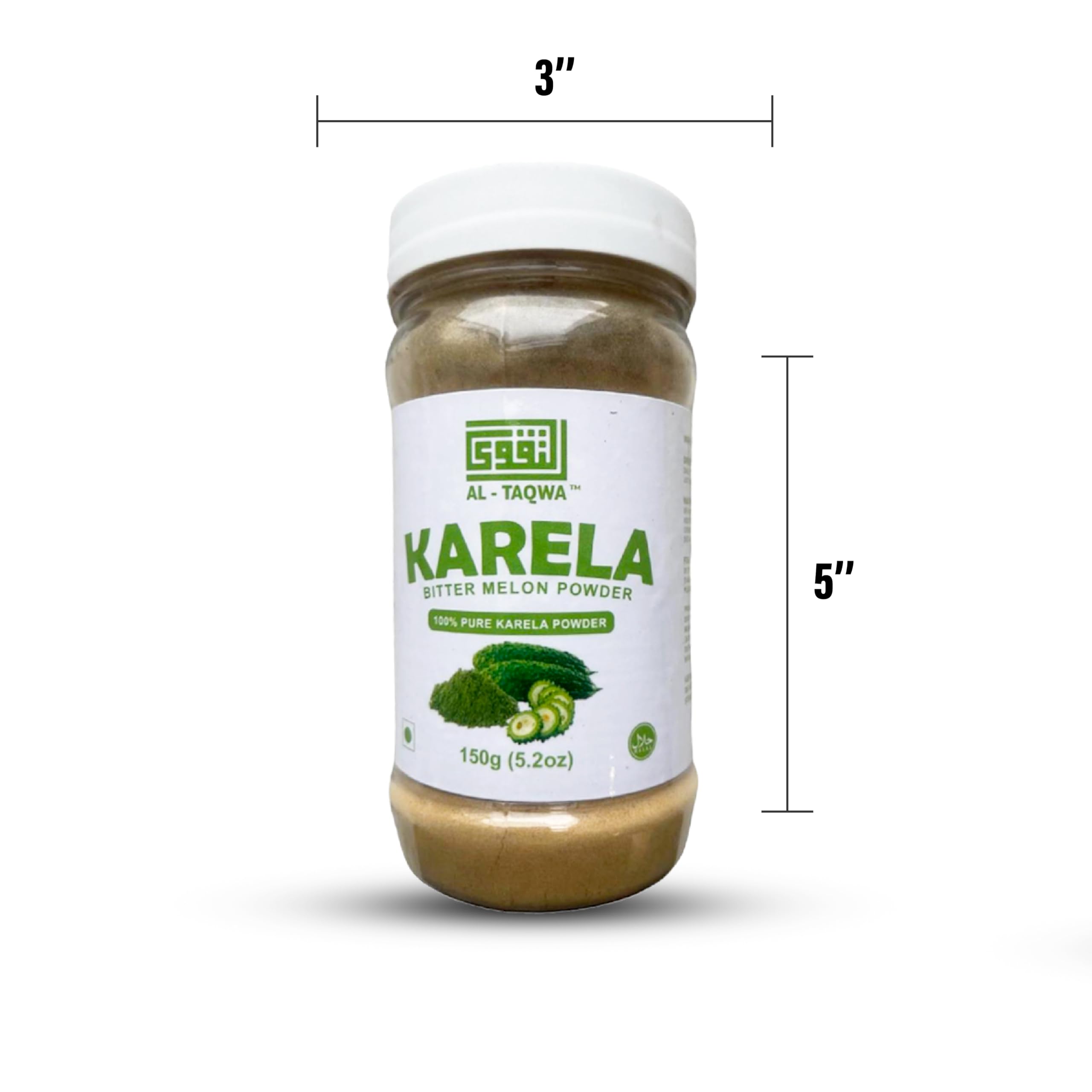 Al-Taqwa Momordica charantia bitter gourd herbal supplement powder showing product texture and ingredient details.