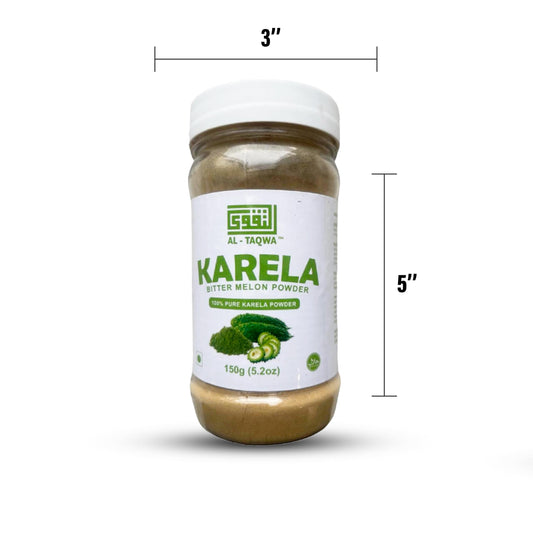 Al-Taqwa Momordica charantia bitter gourd herbal supplement powder showing product texture and ingredient details.