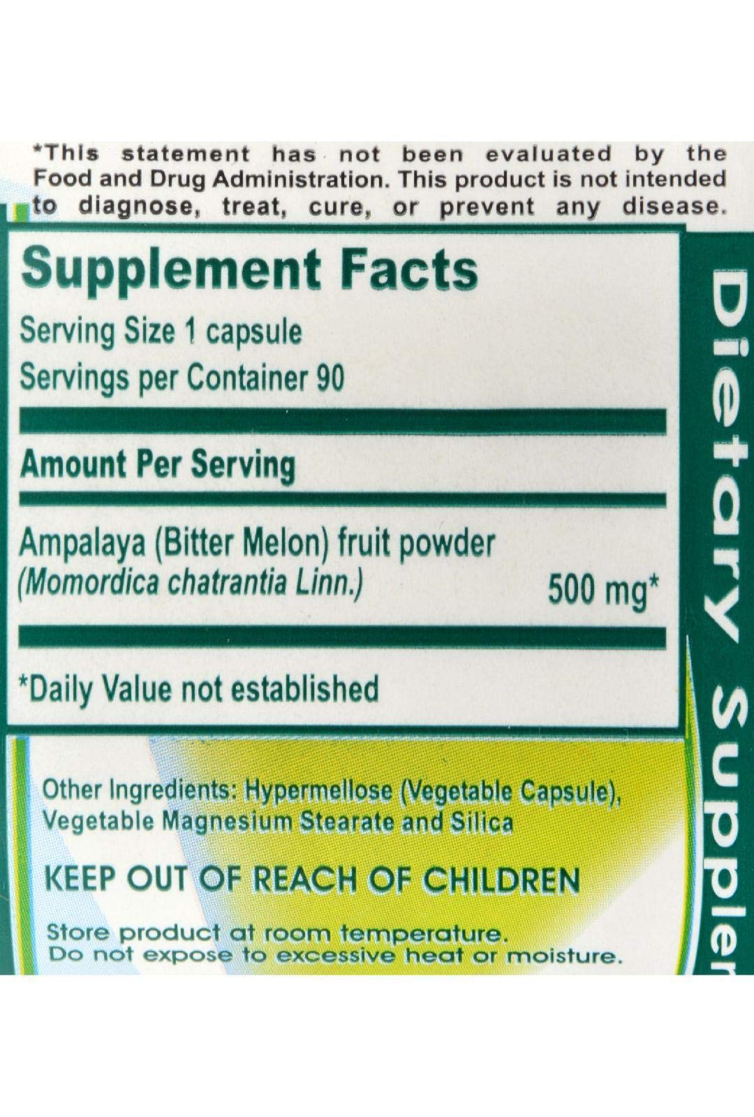 Charantea Momordica Charantia ninety vegetarian capsules authentic USA imported dietary supplement label details.