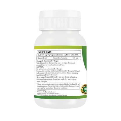 Morsan Healthcare Karela Ayurvedic supplement showing ingredient details and dosage instructions