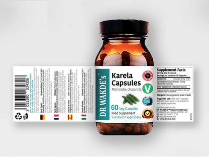 Close-up of authentic DR WAKDE'S herbal supplement label details indicating 470mg dosage instructions.