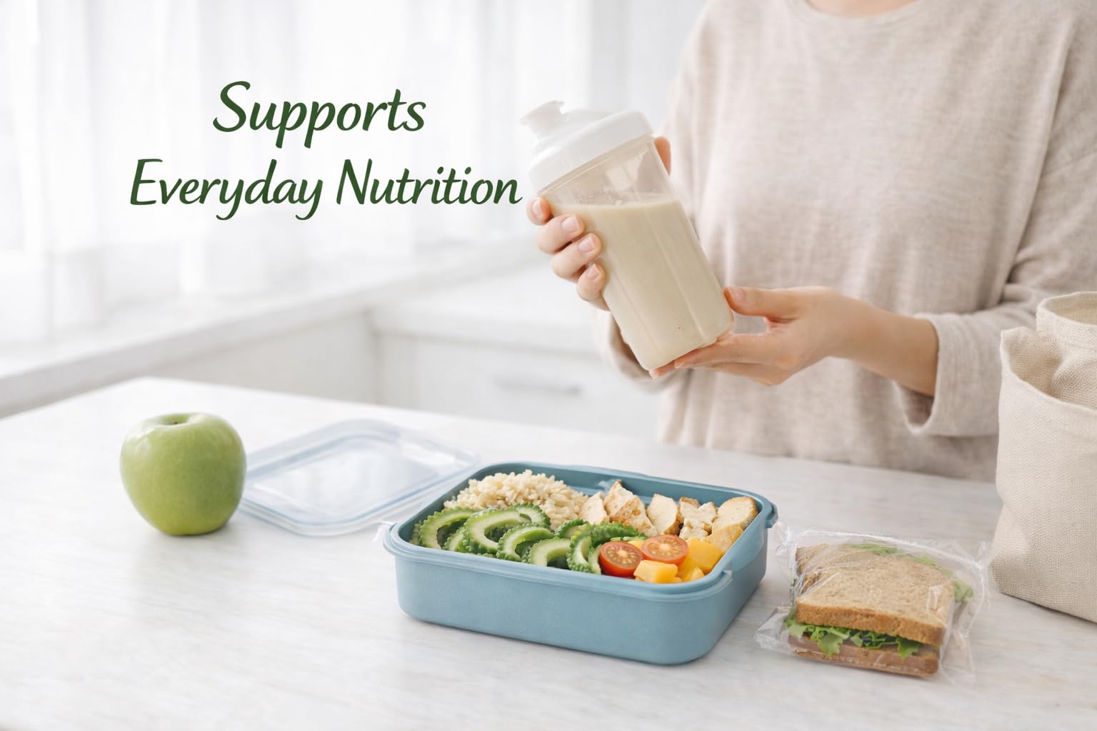 Natural plant based bitter melon powder nutritional supplement bag showing product details
